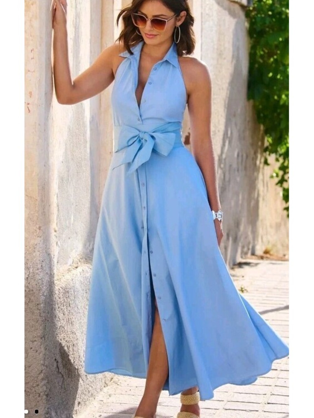 Boston Proper Maxi Length Belted Poplin Collared Shirt Dress Blue size 16 NWT